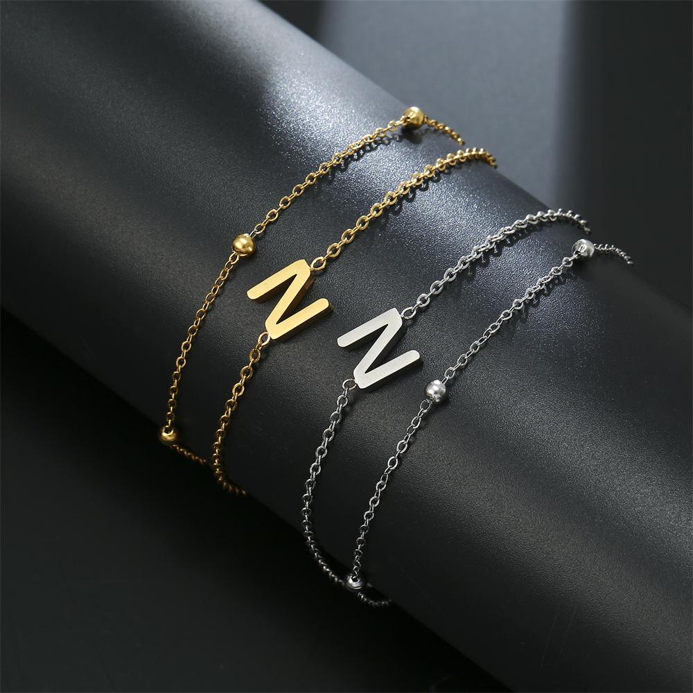 Cazador Stainless Steel Initial Letter Double Chains Bracelet for Women A-Z Alphabet Jewelry 2026 Bracelet On Hand Birthday Gift