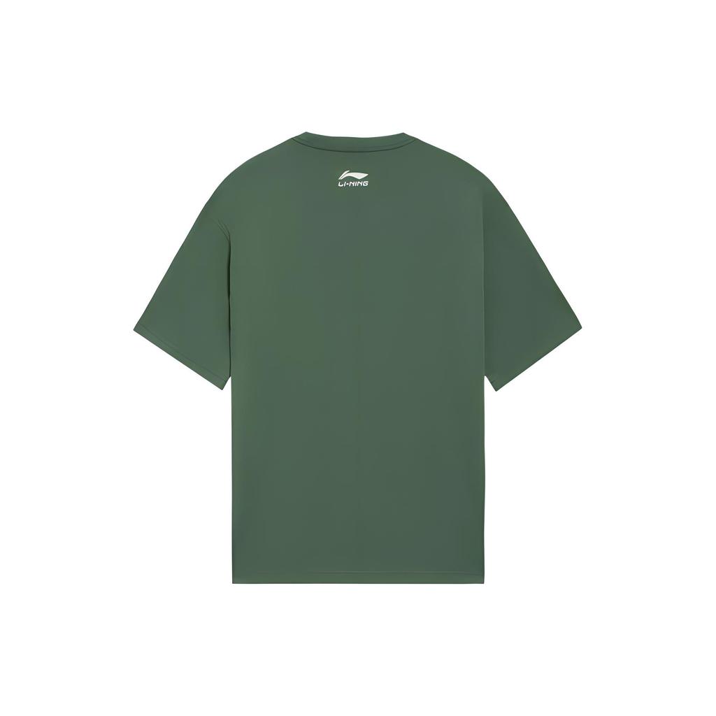 Li-Ning CF Series Letter Print Loose Round Neck Short Sleeve T-Shirt Men Tops Misty-Pine-Green AHSS587-4