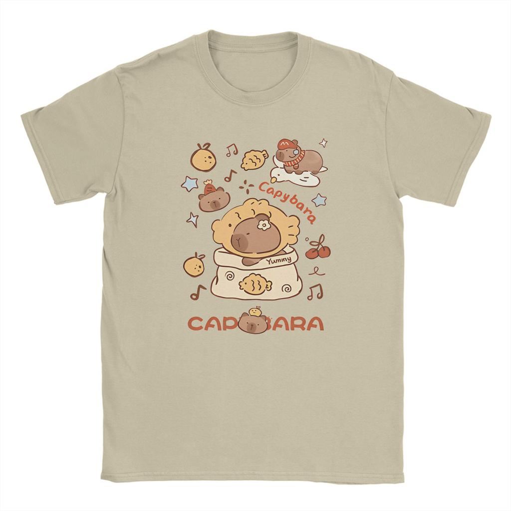 Capybara T Shirt Men Pure Cotton Novelty T-Shirts Round Neck Tees Short Sleeve Clothing Plus Size