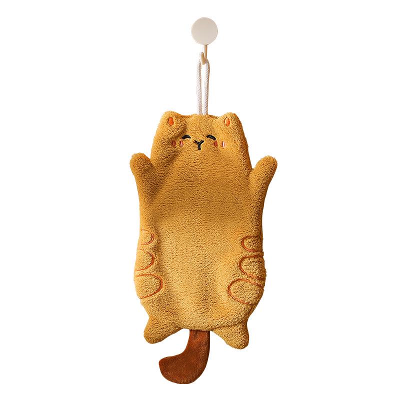 Cute Kitten Coral Fleece Hand Towel: Absorbent, Quick-Drying, Dual-Use, Hanging Kitchen Towel.