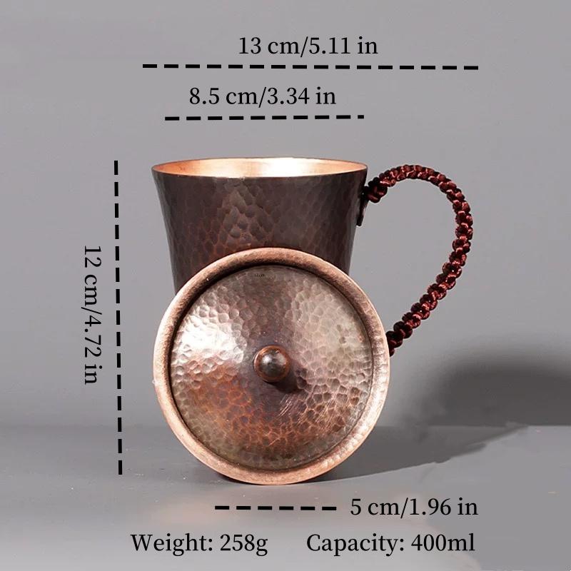 

Vintage Pure Copper Cup,With lid Weave Handle Thickened Breakfast Cup,Handcrafted Tea Tumbler Drinkware Tableware Coffee Mug 100-550ml