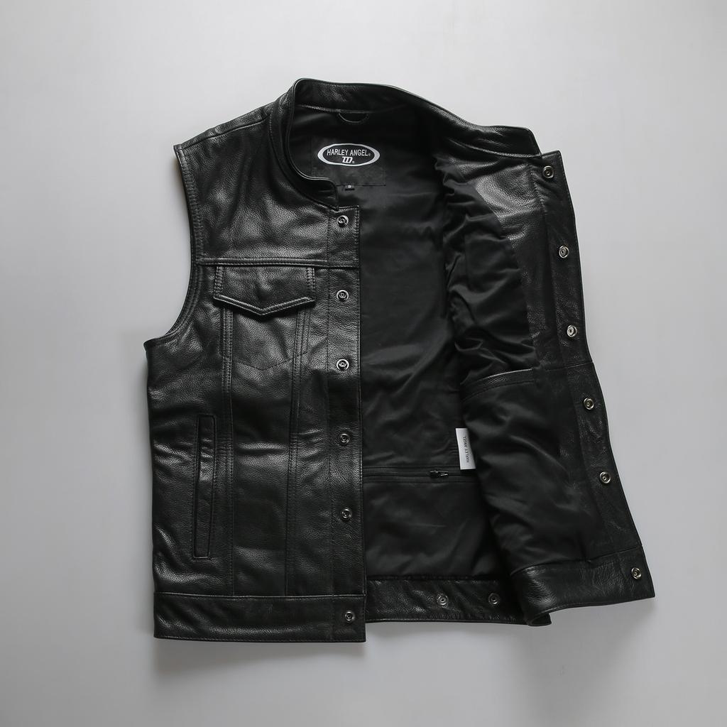 Casual Harley Vest Son of Chaos Leather Locomotive Vest Men's and Women's Fattened Plus Size Tip Pocket Cowhide Vest