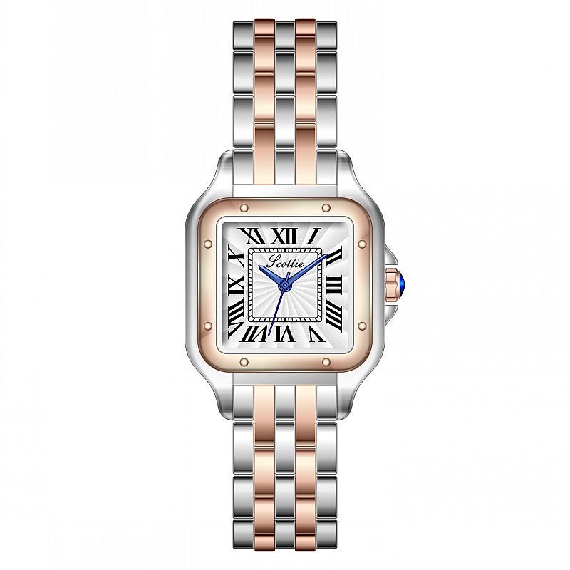 Women's Ultra-Thin Roman Numeral Square Watch with Steel Band and Waterproof Design