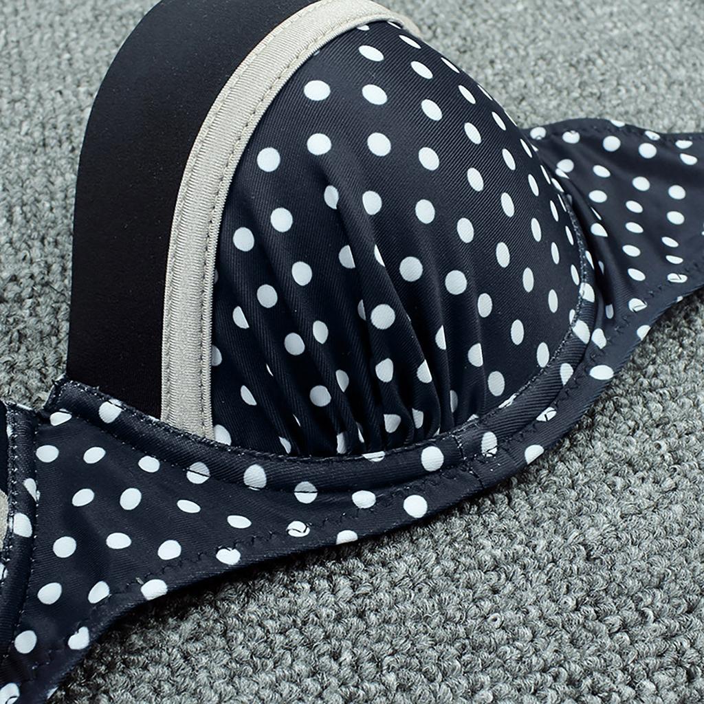 Women Two Piece Bikini Swimsuit Polka Dot Print Backless Design Hard Cup Top and Bottom Set Beachwear Swimwear for Summer