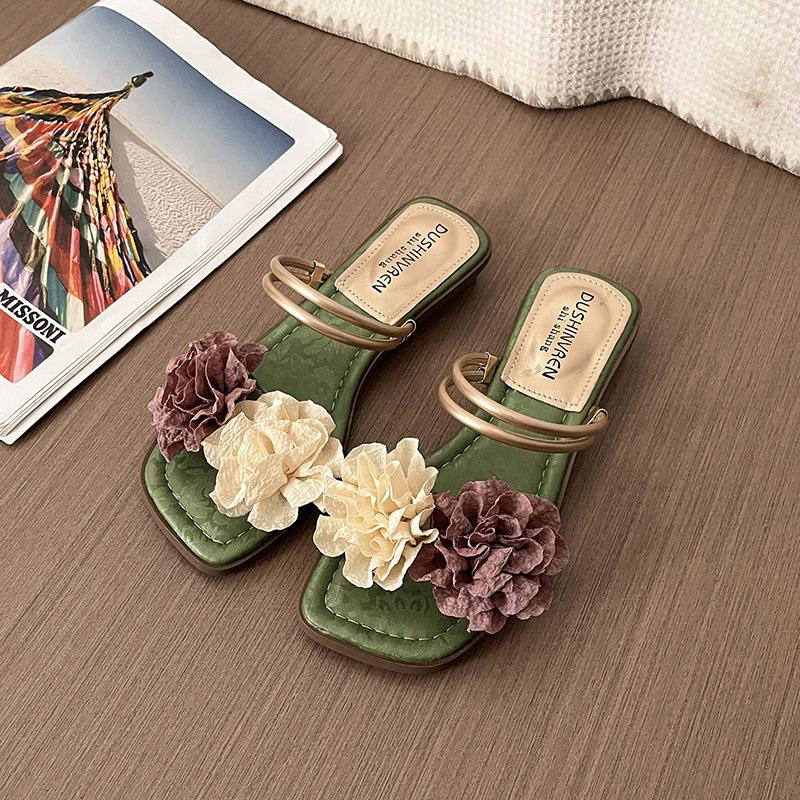 

Национальный стиль ретро стиль феи с юбкой женская верхняя одежда 2025 лето новый удобные шлепанцы на один палец для отдыха 40 зелёный