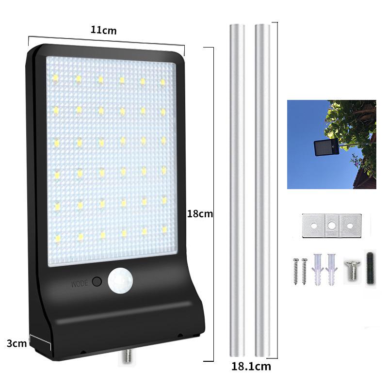 Solar Wall Light, Waterproof Outdoor Garden Lamp, Ultra-thin Black with Pole and Motion Sensor