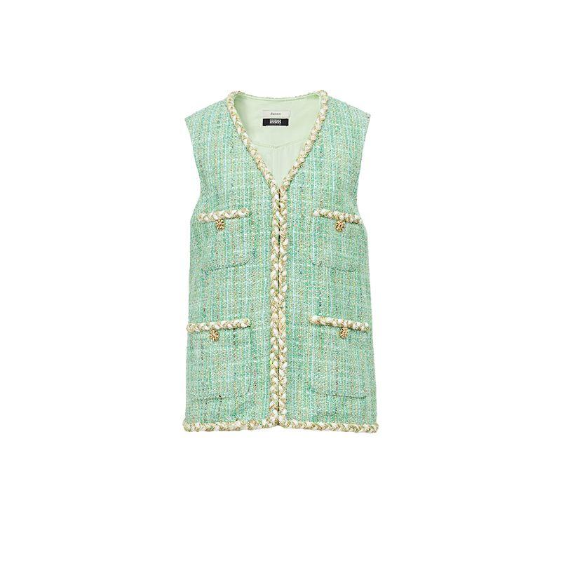 

Blacknini Зеленое яблоко Итальянская майолика Роскошный бренд Тот же источник Золотой шелк Жемчужная кромка Твид Классический стиль Верхняя одежда