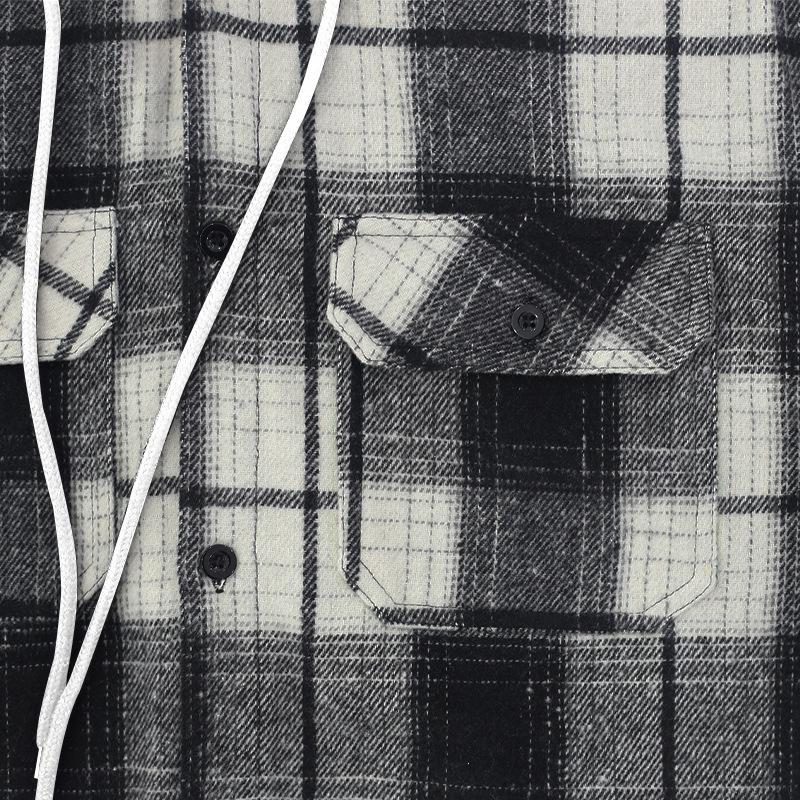 Autumn New Arrival: Loose-Fit Casual Jacquard Men's Long-Sleeved Hooded Check Shirt