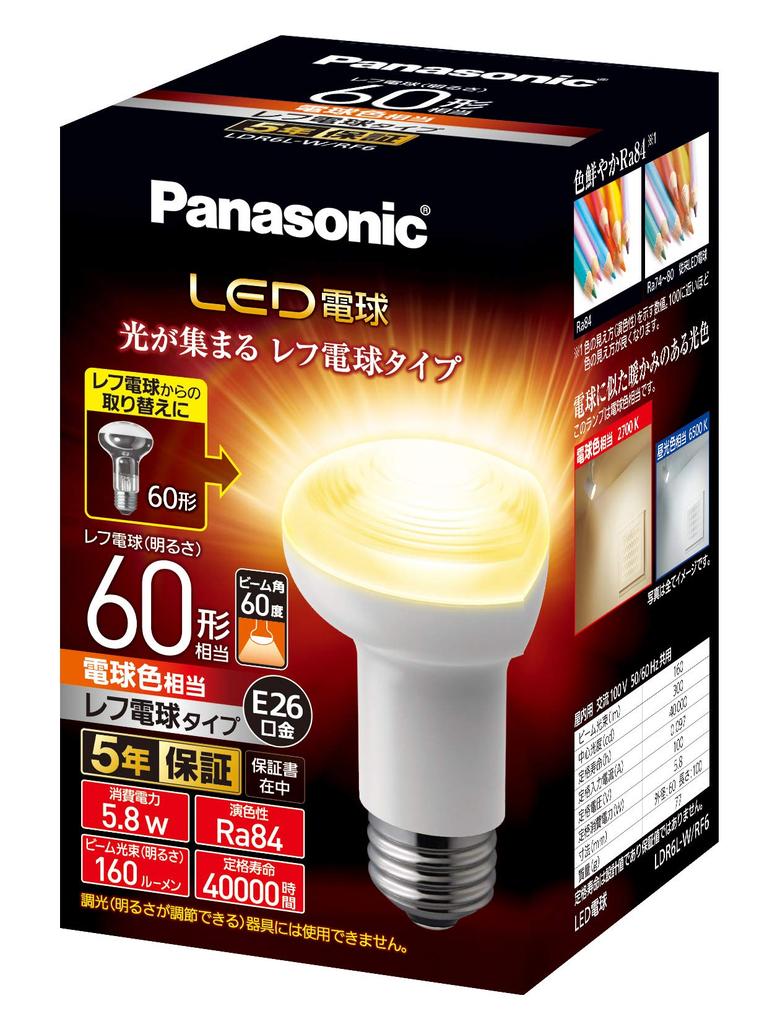 Panasonic LED Light Reflex Light E26 60W Type Light Bulb Compatible with Sealed General Light Reflex Type LDR6LWRF6 Bulb, Bulb, Base, Equivalent,