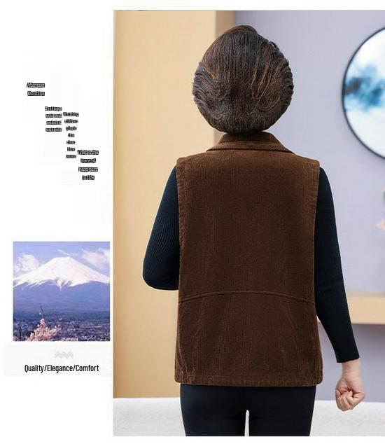 2026 Spring/Autumn Corduroy Vest for Middle-aged/Elderly Women: Fashionable Short Jacket