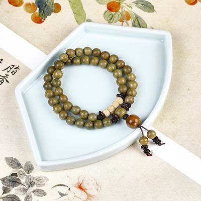 Natural Passion Seed Green Sandalwood Bracelet, Wooden Cultural and Play Ethnic Style Female Buddha Bead Sandalwood Bracelet.