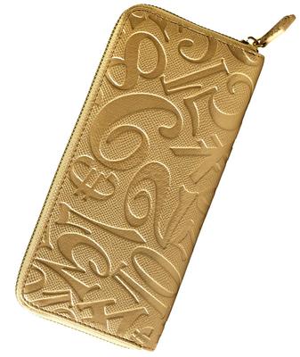 Long Designer Round for Men and Women Wallet, Wallet, Zipper, Gold,