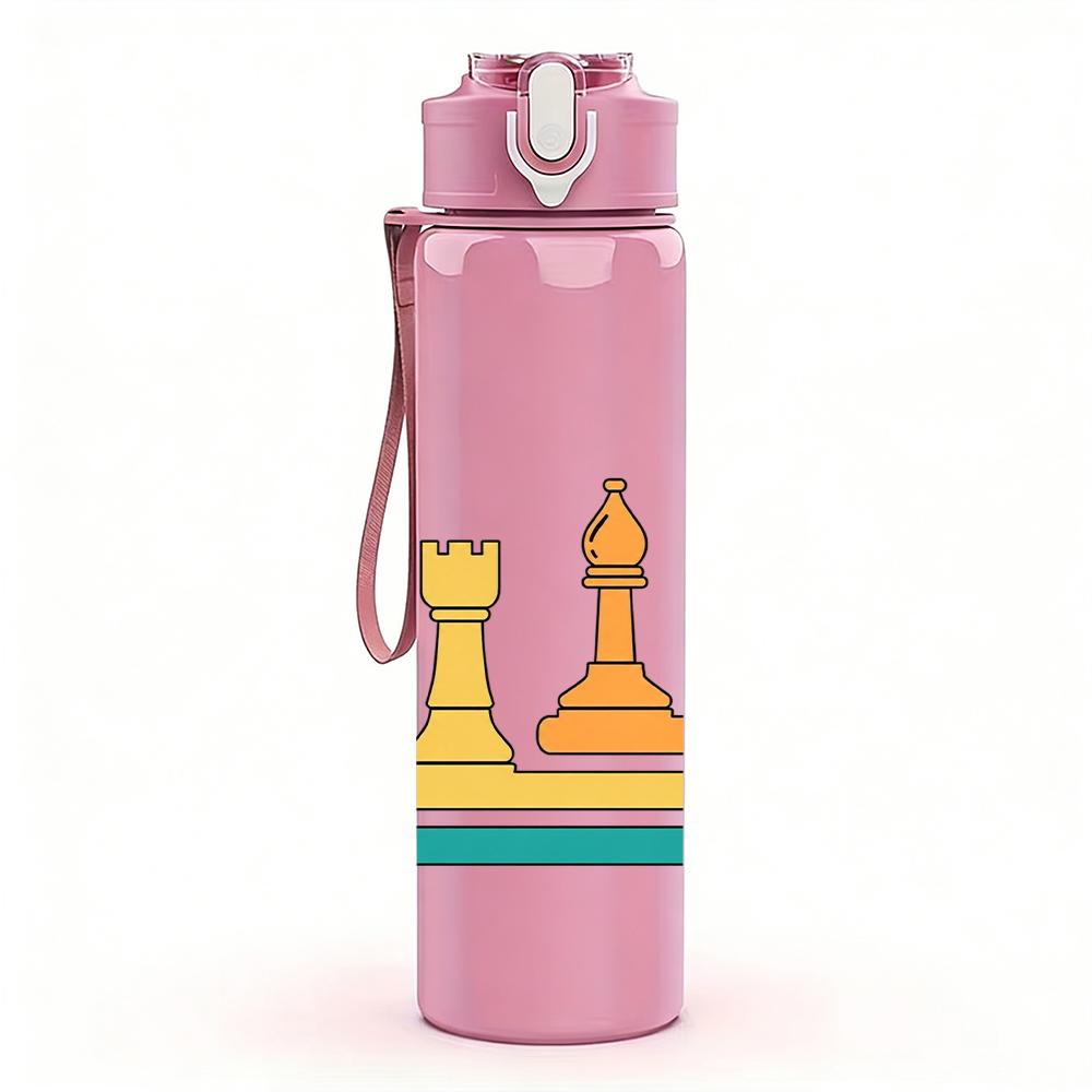 1PC Color Chess Piece Group Graphic 750ml Color Plastic Water Bottle Leakproof Flip Straw Lid For Sports Office Home Use