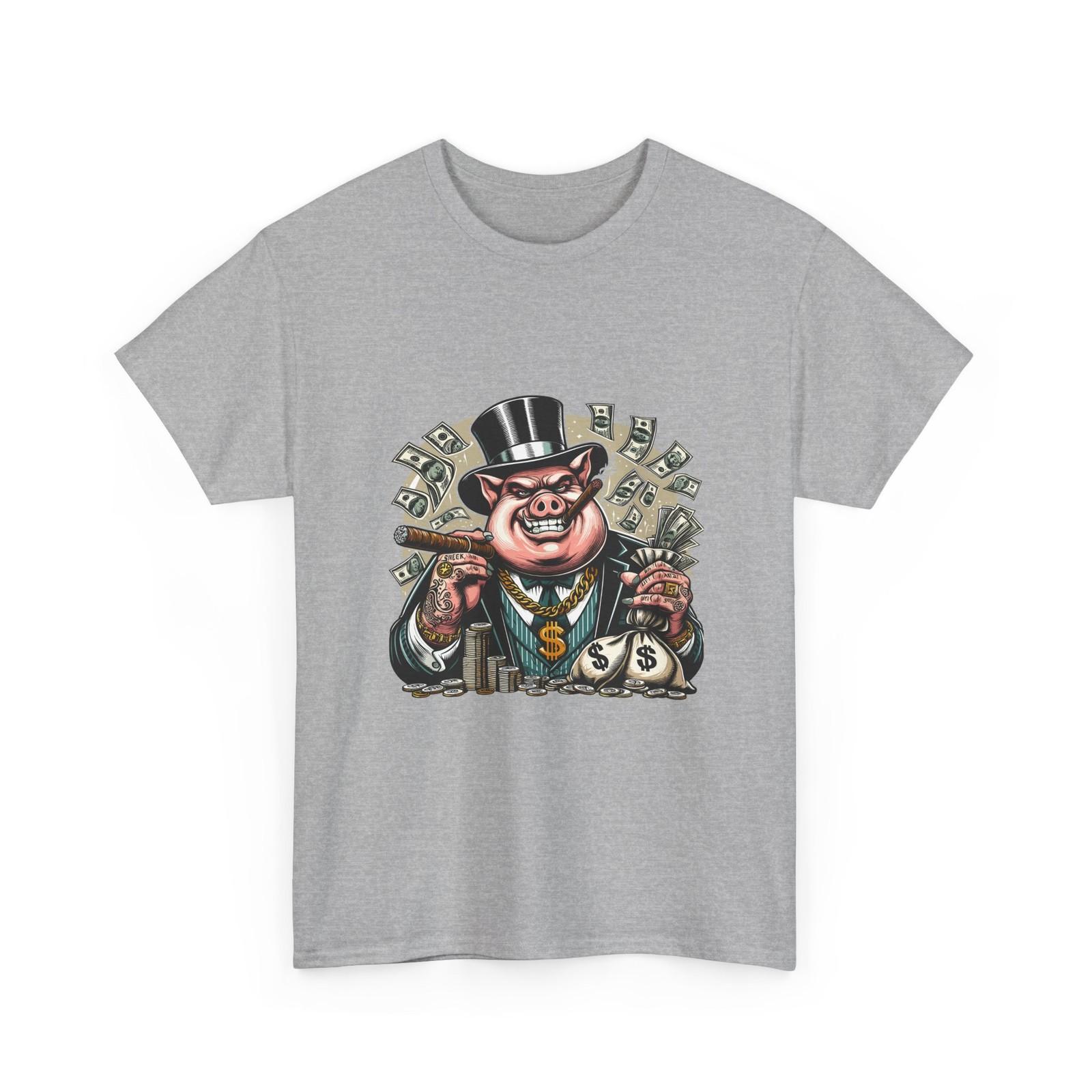 Cartoon Money Pig Boss T-Shirt | Pig in Top Hat Holding Cash, Money Streetwear S разноцветный