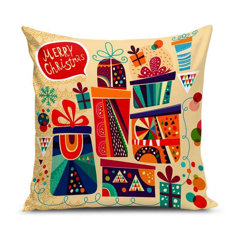 Soft Fabric Designer Decorative Printed Merry Christmas Theme Cushion Cover Xmas Decorations for Sofa Living Room Set of 5 12 X 12 Inch Multi
