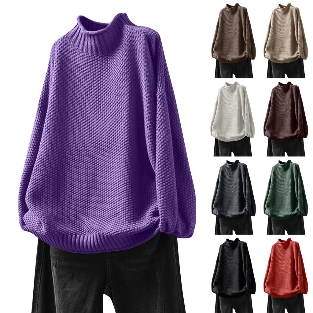 Women's Fashion Solid Color Half High Neck Long Sleeved Casual Pullover Knitted Base Sweater Top