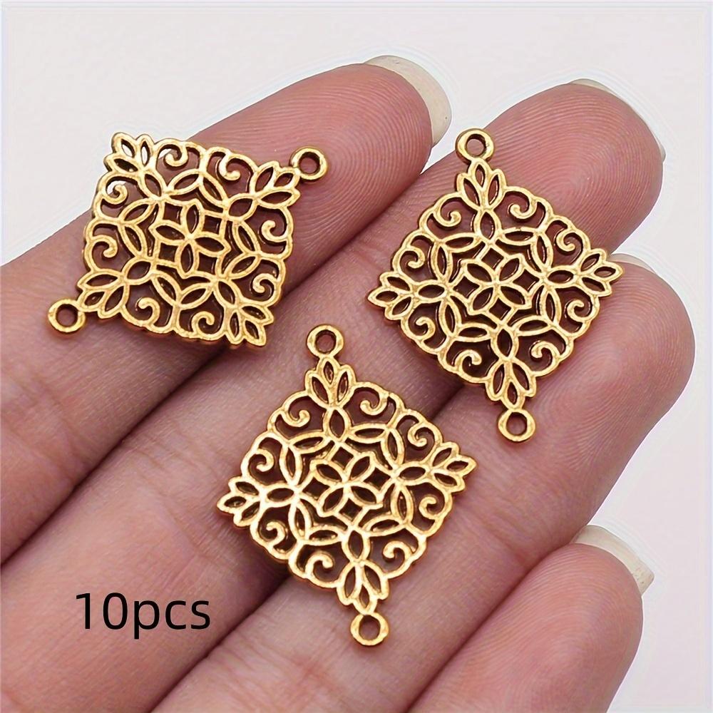 10Pcs hollow diamond flower charm earring connector, antique silver, antique gold, DIY handmade jewelry accessories 22x28mm 10pcs золотой