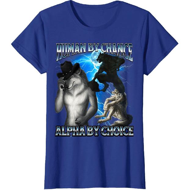 Funny Shirts Human By Chance Alpha By Choice Wolf Meme Tees T Shirts for Men