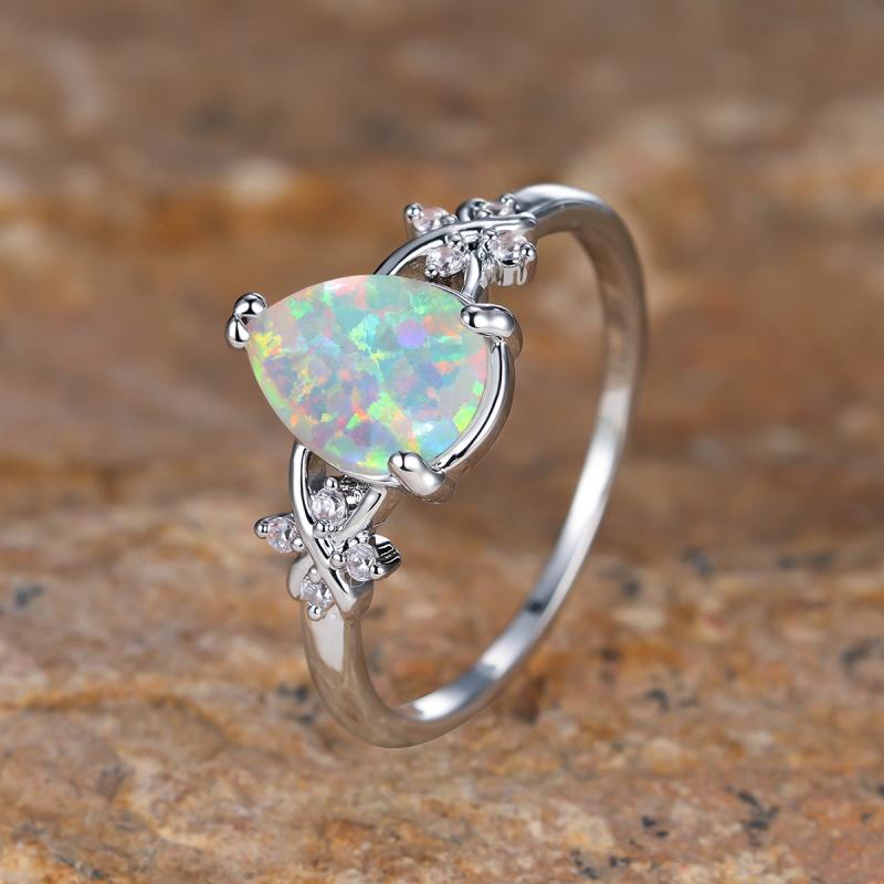 Cushion Cut Square Rainbow White Fire Opal Rings For Women Gold Horse Eye Zircon Charm Leaf Wedding Bands Party Jewelry CZ