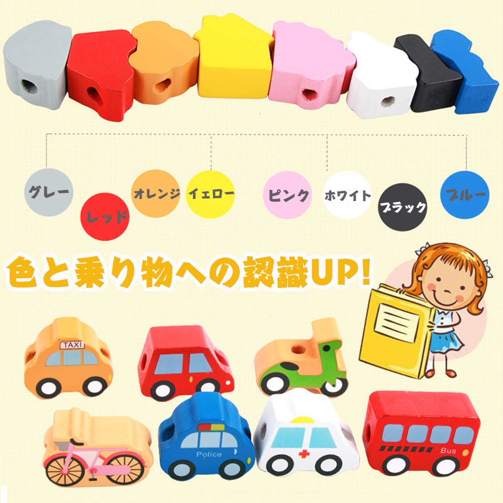 CORPER TOYS Wooden Stringing Toy Set, Vehicle Transportation Classic Series, Finger Training, Bead Play, Boys and Girls, Colorful Christmas Toy, Ages