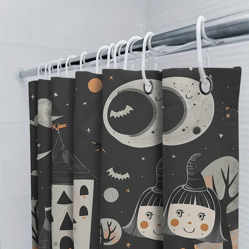 Halloween-Themed Bat Pumpkin Ghost Shower Curtain Halloween Decorations For Kids Bathroom Waterproof Fabric Home Decor Black Bac