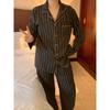 Sanding Striped Couple Sleepwear Autumn Winter Pajama Set Long Sleeve Pants Sleepwear Home Suit Comfortable Women Pyjamas