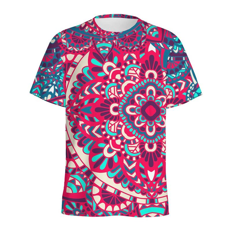 Retro Flower Mandala Pattern T-shirt Men Summer 3D Printed Ethnic Floral T Shirt Women Round Neck Short Sleeve Street Loose Tees
