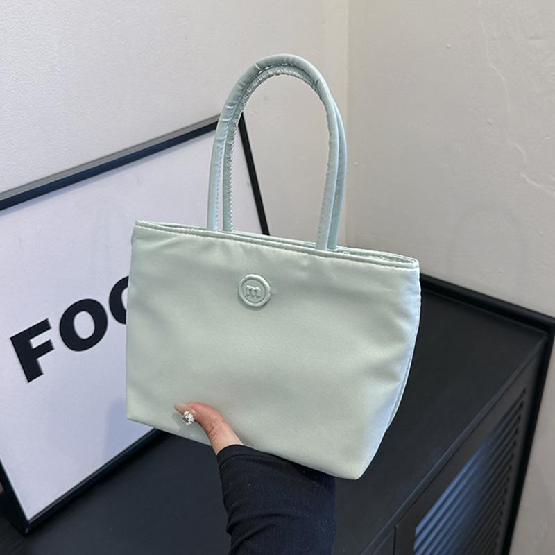 Simple Women Nylon Small Top Handle Shoulder Bag Versatile Solid Color Casual Bucket Shopper Handbag