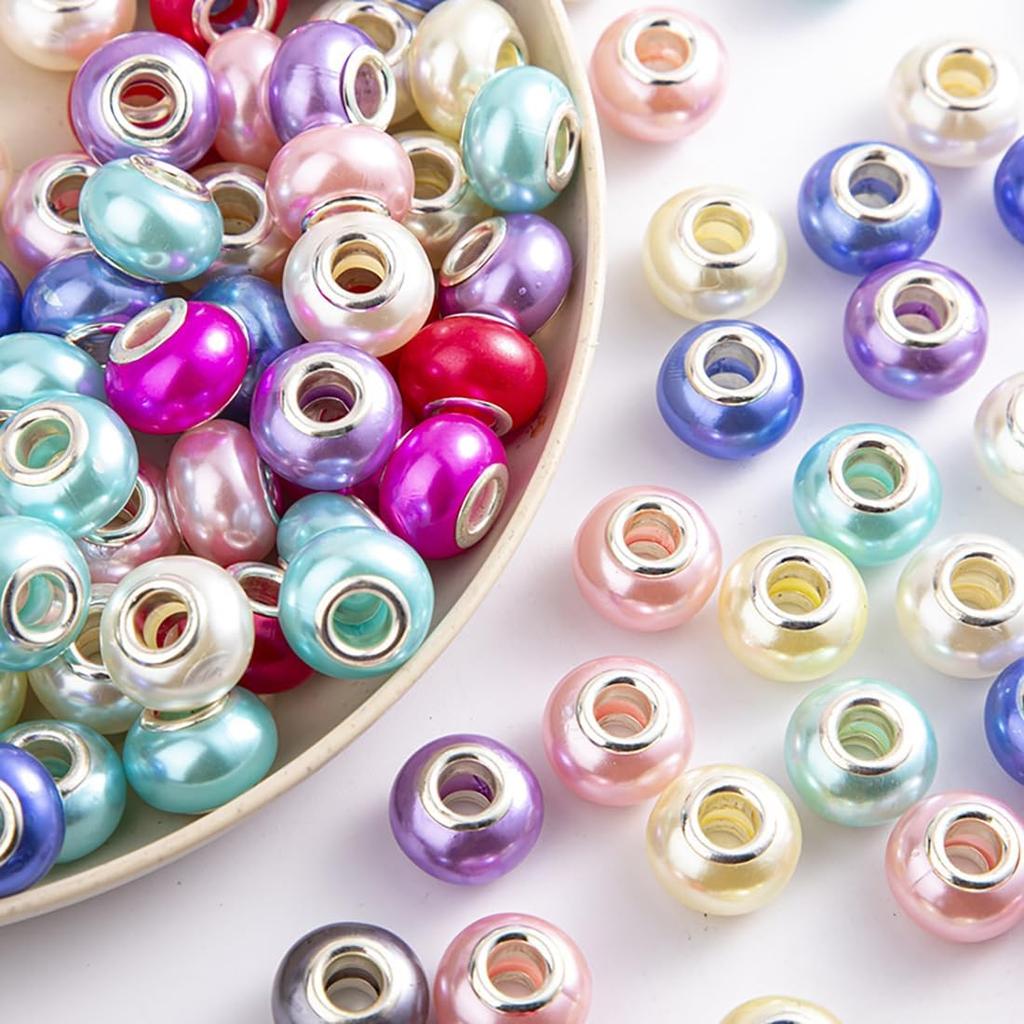 Decoendiy 100Pcs European and Resin Beads, Faux Pearl, Loose Spacer - DIY Bracelets, Necklaces Crafts Supplies (White)