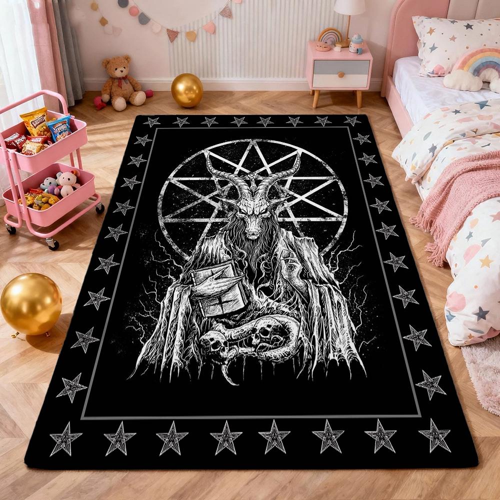 Dark Baphomet Pentagram Art Indoor Rug Soundproof Shockabsorbing Carpet For Office Study Home Decor Memorial Gift