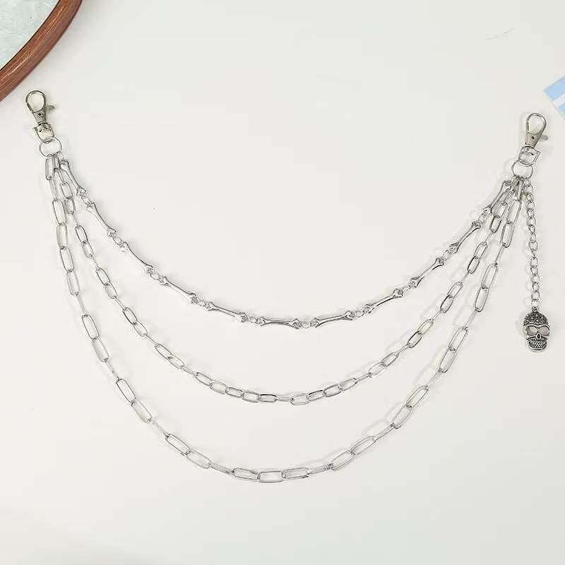 European-American Trendy Denim Metal Chain with Skull Pendant