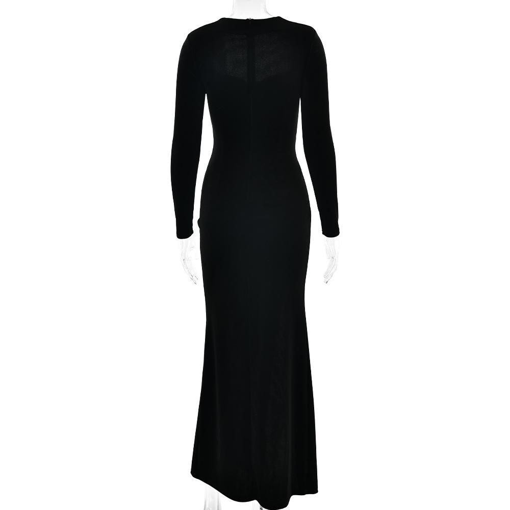 Women's Fashionable High-End Long Sleeved Round Neck Slim Fit Dress For Autumn Winter Women's Street Beach Party Long Dress