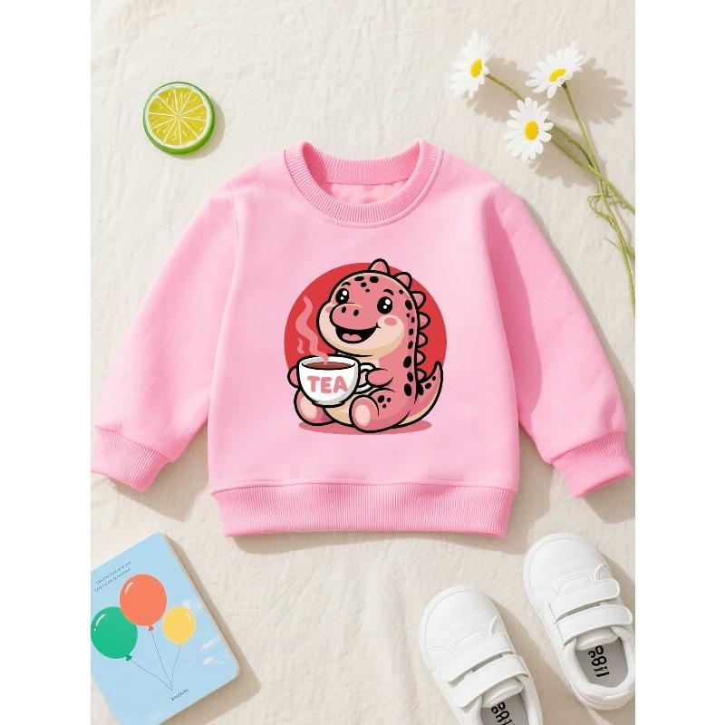 European sizes Cute Little Dinosaur Animal New Crewneck Sweatshirt | Casual Long-Sleeve Pullover with Slightly Stretchy Fabric, Perfect for Kids.