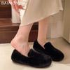 Fur Leopard Flats Women Cotton Loafers Shoes Short Plush Designer Casual Shoes 2025 Trend Walking Warm Cozy Winter Botas Mujer