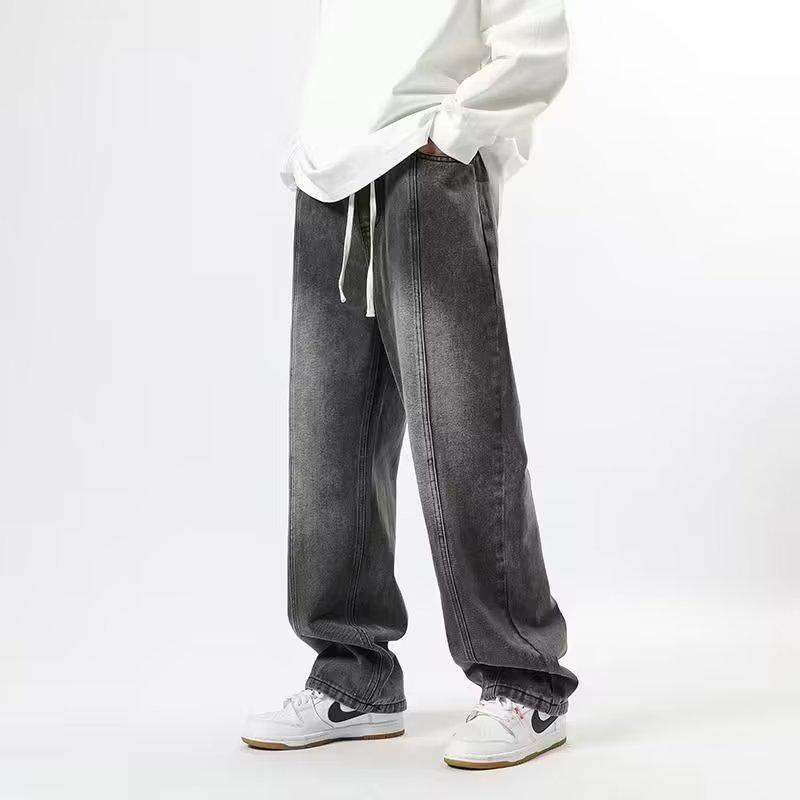 

Men s Retro Elastic Waist Drawstring Jeans - Oversized, Loose Fit, Straight Wide Leg Pants 3XL