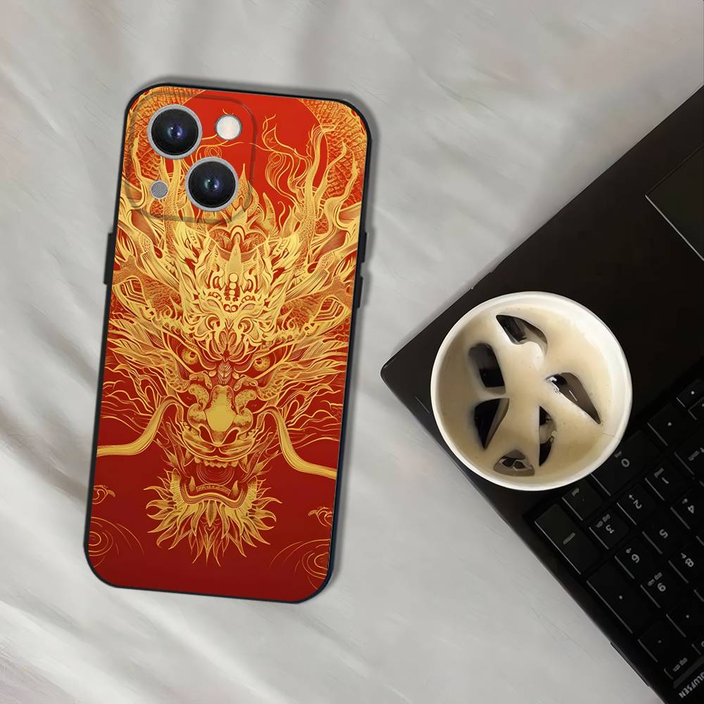 Luxury Dragon Totem Phone Case For iPhone 17,16,15,14,13,12,11,Pro,XS,Max,XR,Plus,E,SE4,Mini Black Soft Cover