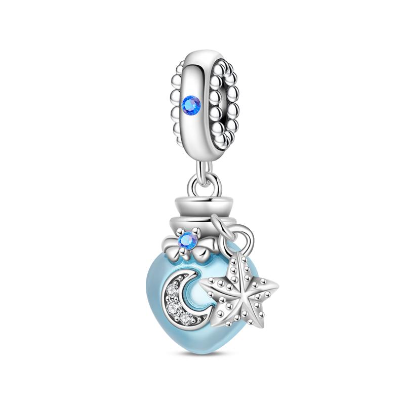 Exquisite copper Starfish Bead Charms FourLeaf Shamrock Dangle Charm Compatible With Bracelets Necklaces Blue Romantic Pendant Gift