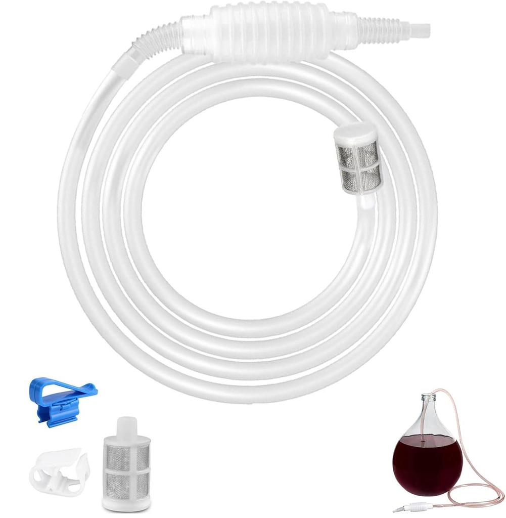 Brew Syphon Tube Set with Fixing Buckle 1.9m Home Brew Beer Siphon Filter Syphon Pump Liquid Sucker Pump for Wine Brewing Making