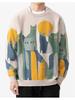 2025 American-Japanese Trendy Cat Pattern Round Neck Men's Sweater - Autumn Loose Fit Knitwear