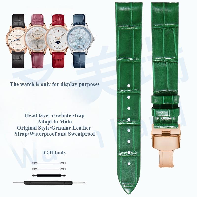 Leather watch strap women for Original MIDO BARONCELLI M027 M007 BELLUNA M024 RAINFLOWER M043 Top layer of cowhide watchband