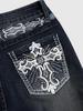 Jeans da donna slim micro-svasati con tasche ricamate e lavaggio scuro