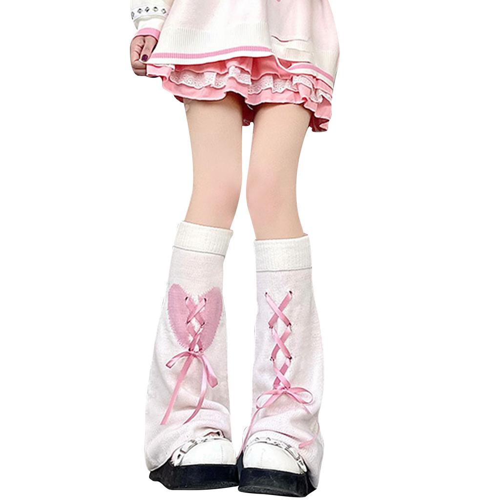Womens Student Subculture-Wear Solid Color Bandage Bows Cute Sweet Legwear Long Winter Daily Sock for School Office