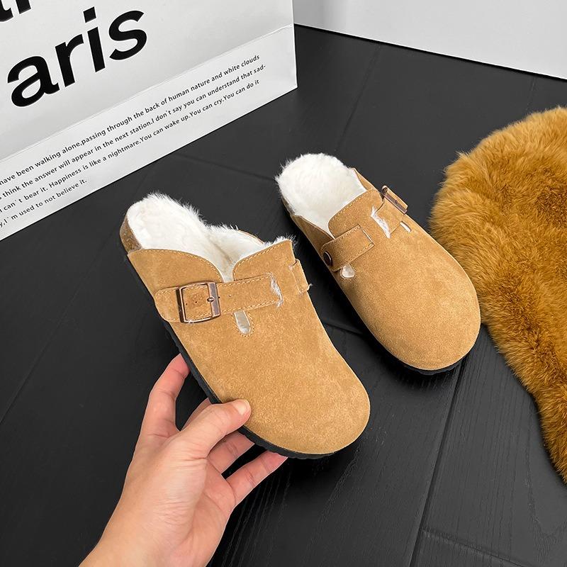 

Frosted soft leather single shoes women s flat bottom winter retro literary leather one pedal big head velvet 40