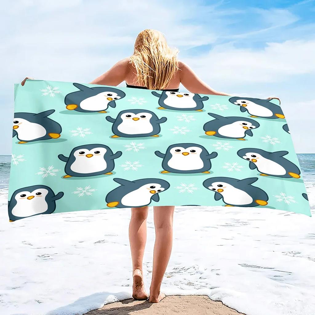 Pinguin Vogel Strandtücher Schnelltrocknend Mikrofaser Weich und Saugfähig Badetuch Outdoor Reisen Übergroßes Strandtuch für Erwachsene Kinder