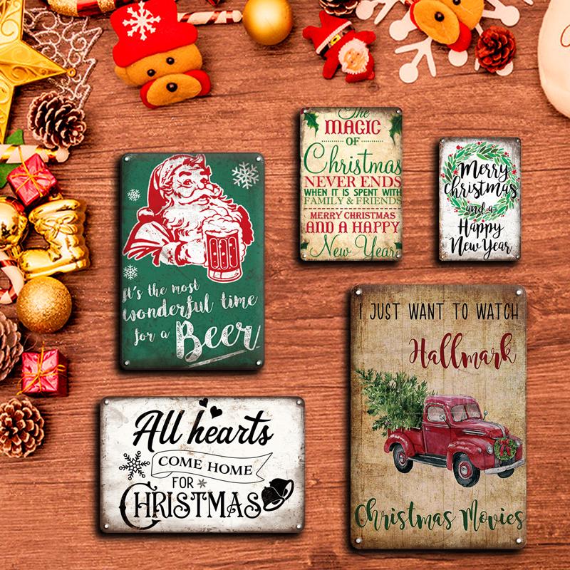 

Счастливого Рождества Украшения Подарок Ретро Металл Оловянный Знак На Новый Год Санта-Клаус Наклейки Милый Дом Подвеска Украшения Аксессуары