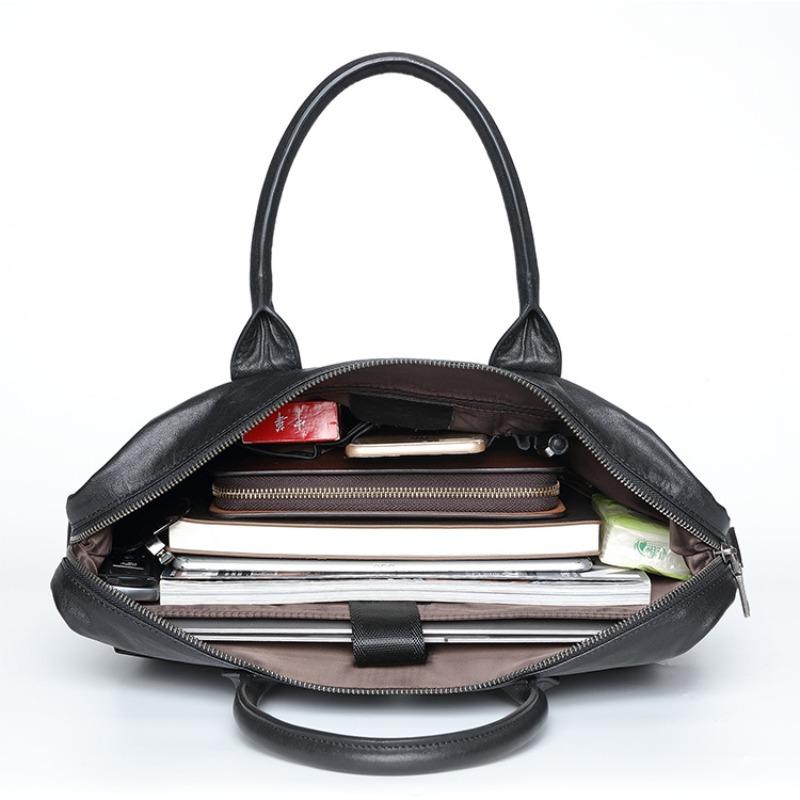 Maletín de piel de vacuno de primera capa para hombre, bolso de negocios de piel curtida vegetal, bolso de hombre de gran capacidad, bolso de hombro de piel de vacuno auténtica.