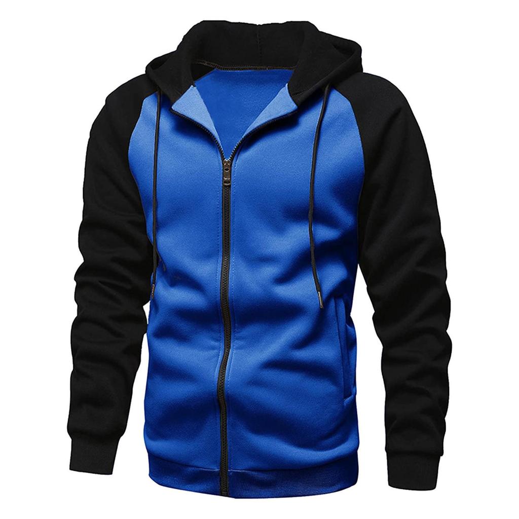 Cardigan da uomo con zip a contrasto di colore, felpa con cappuccio taglie forti, capispalla casual in peluche