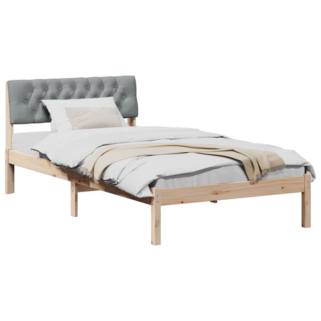 Brown and Light Grey Bed Frame 100 x 200 cm Solid Pine Wood