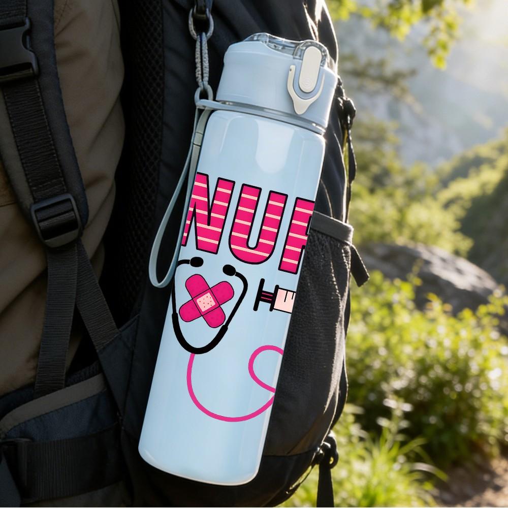 1PC Nurse Stethoscope Heart Color 750ml Color Plastic Sports Water Bottle Leakproof Flip Straw Lid Suitable for Sports Office Home Use