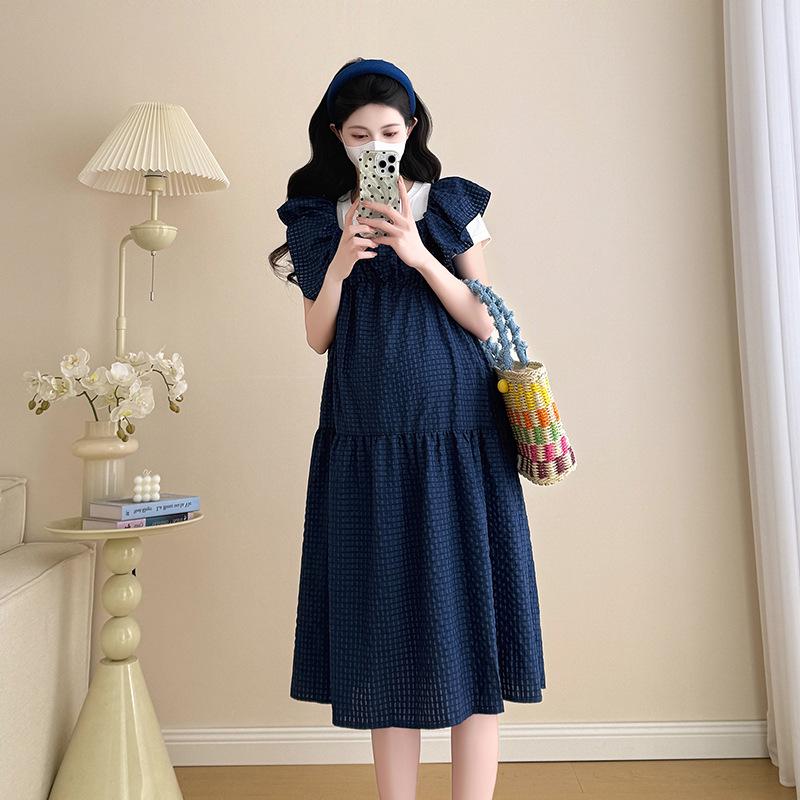 Maternity Summer 2026 Blue Plaid Square Neck Dress & T-shirt Set XL